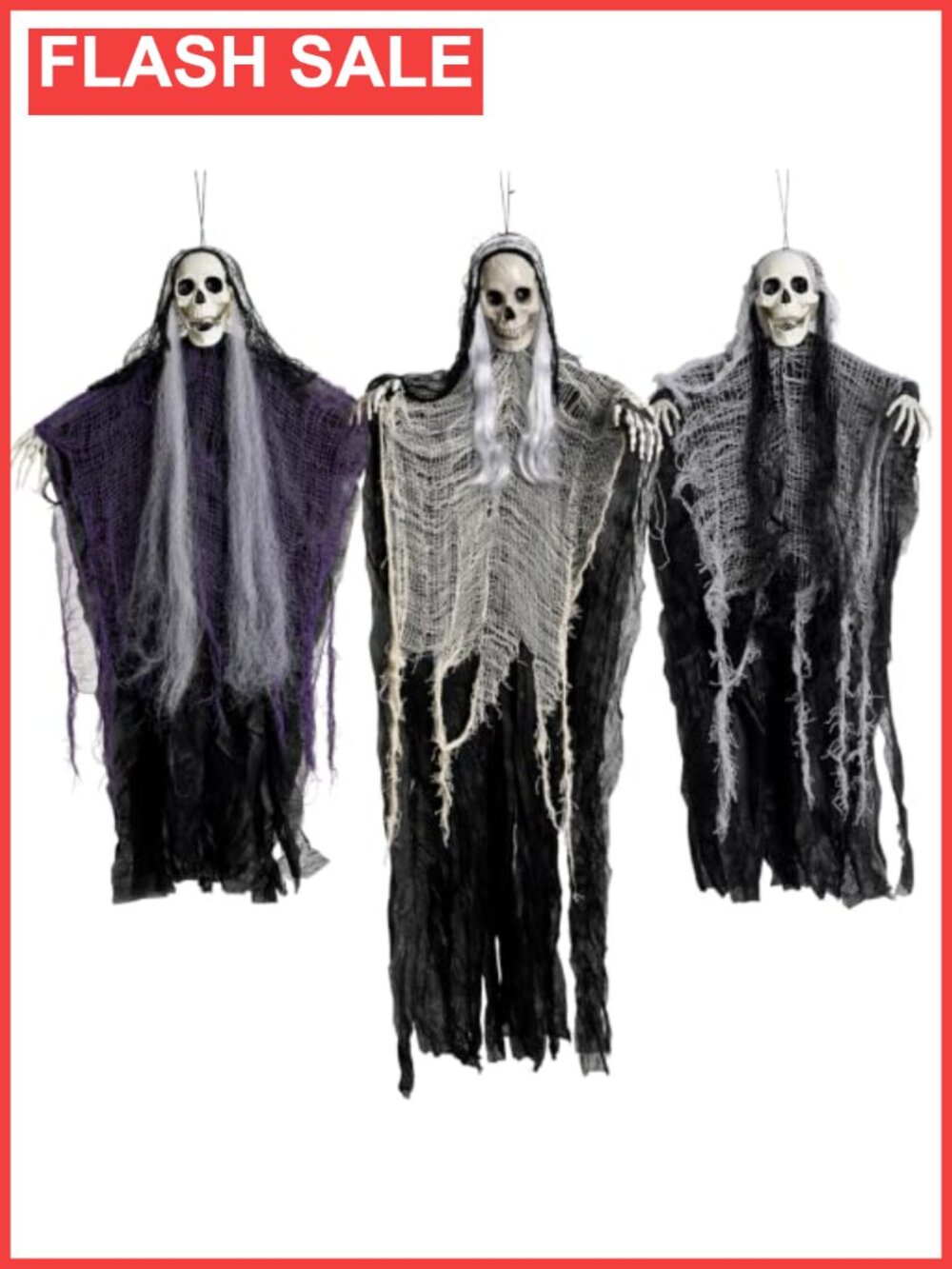 Halloween Hanging Grim Reaper Decor Set 3 Spooky Skull Yard Porch Decor